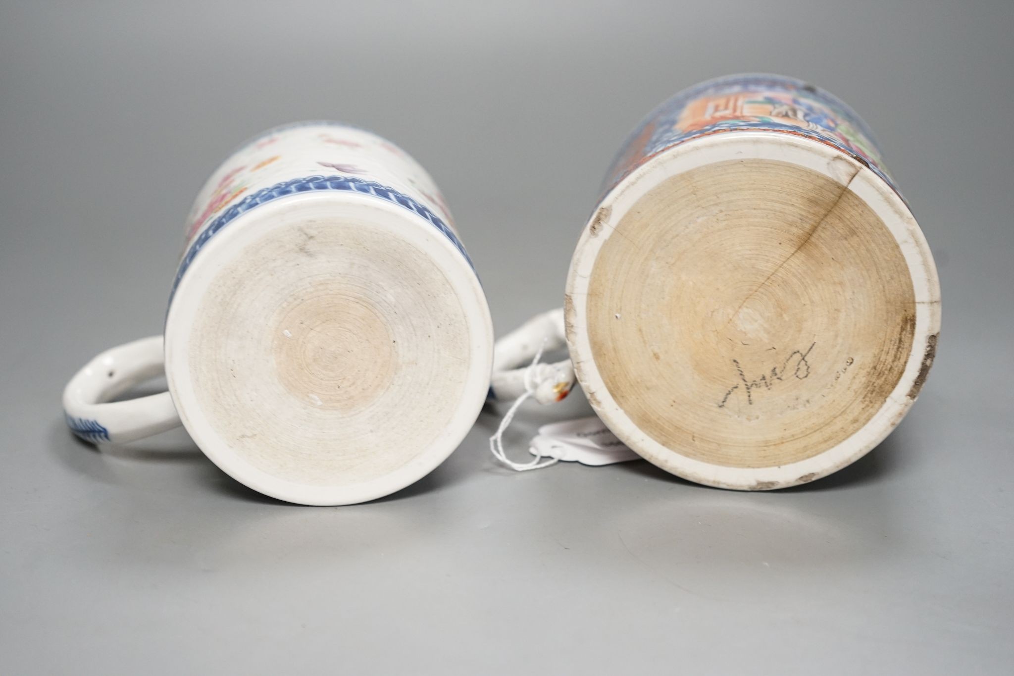 Two 18th century Chinese export famille rose mugs 13cm